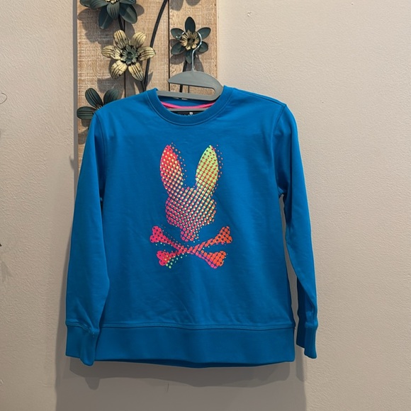 104 Psycho Bunny kids Blue Sweatshirt with Playful Graphic Design size 10/12 M - Picture 2 of 9
